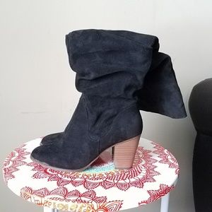 Knee high black suede boots
